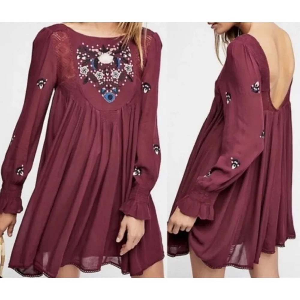 Free People Mohave Plum Red Boho
Gypsy Embroidered Tunic Dress